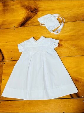 House of Hatten Smocked Christening Dress With Cap